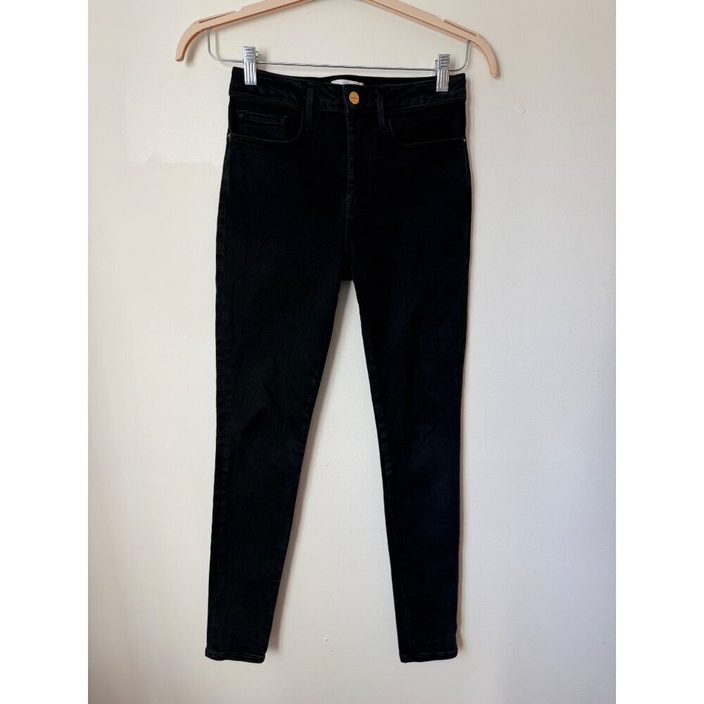 Frame Le One Skinny Black Organic Cotton Blend High-Waist Stretch Jeans Size 1 - Picture 3 of 6
